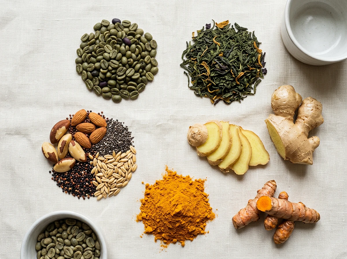 Natural plant extract supplement ingredients including green coffee beans and botanicals